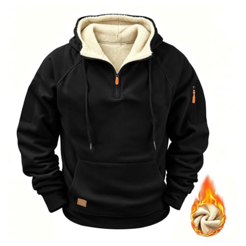 Mens Sherpa Lined Quarter Zip Hoodie Thick Thermal Warm Winter Sweatshirt - image 8