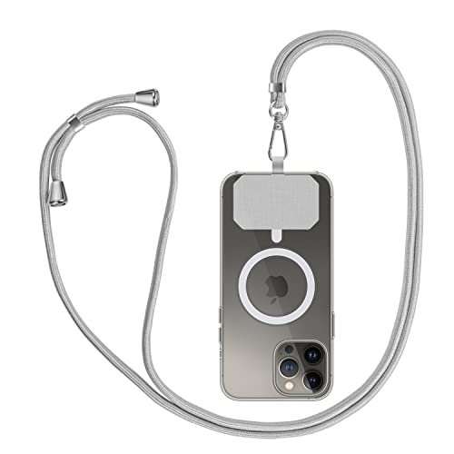 Favali Handykette Universal Handyband zum Umhängen - Kompatibel mit jedem Smartphones, Kette zum Umhängen, Pad mit Kordel, Handyband mit jeder Hülle kombinierbar, Hellgrau Cover