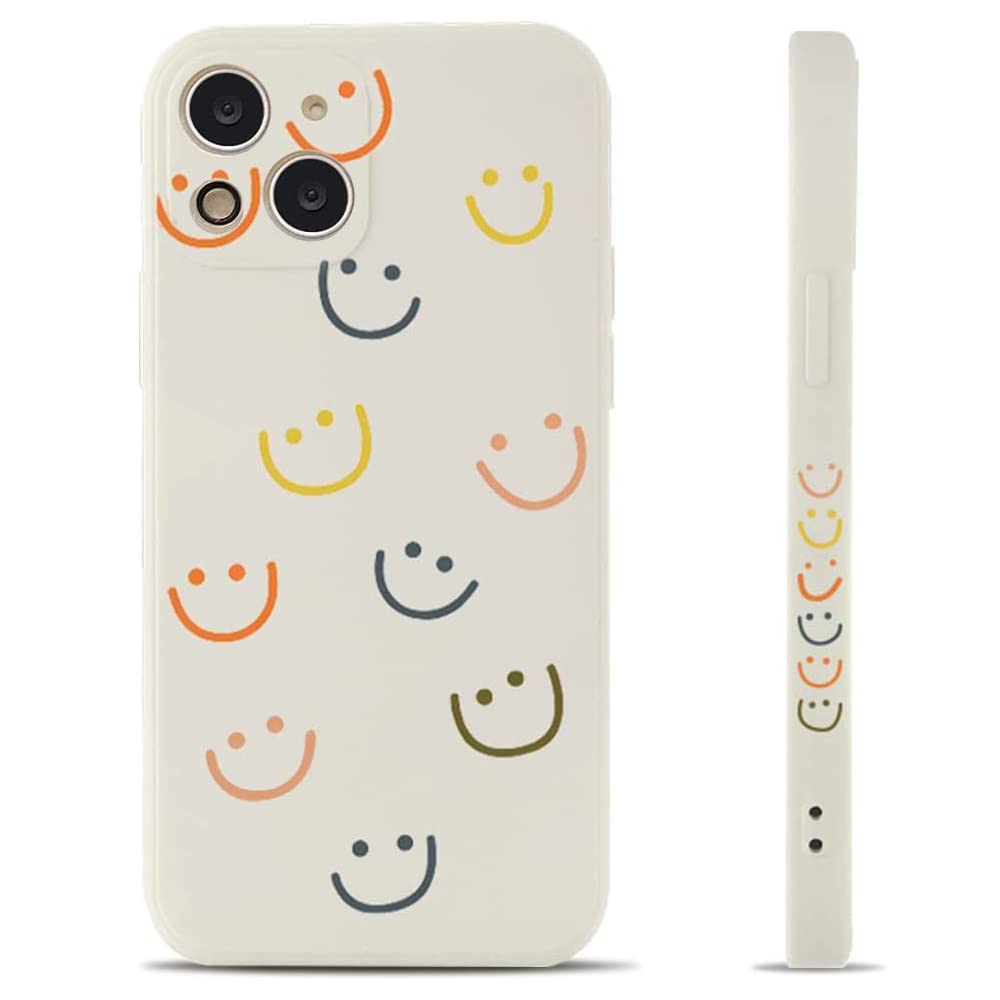 Compatible with iPhone 14 Case, Smiley Smile Face Cute Painted Design Soft Liquid Silicone for Women Girls Fashion Slim Soft Flexible TPU Rubber for iPhone 14
