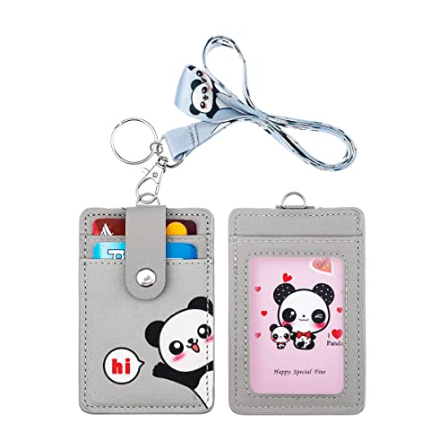 Image of Cute Credit Card Case Neck Pouch ID Badge Holder Lanyard Wallet with Cartoon Image Keychain for Students Teens Boys Girls Women