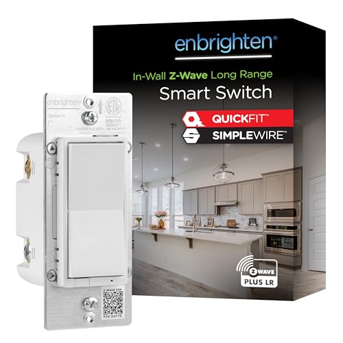 Enbrighten 800 Series Z-Wave On/Off Paddle Switch, Long Range 800LR, Quick Fit, Simple Wire, Direct 3-Way (No Add-On Switch Needed), Smart Hub Required, Compatible with Alexa, Google Home, 76591