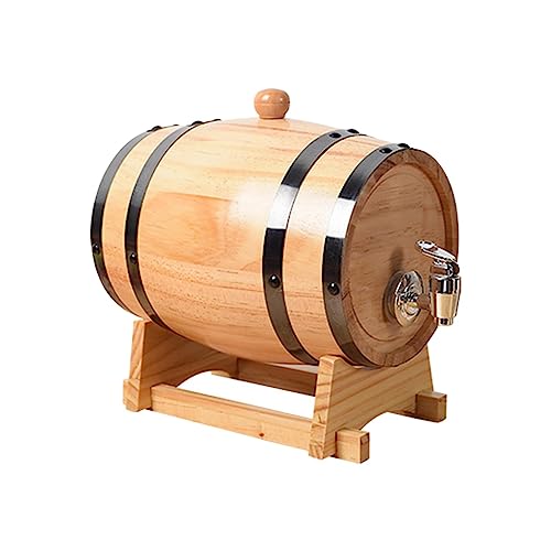 perfk 1L/1.5L/3L Botte di Vino Botte di Whisky, Grande Capacità con Rubinetto Botte di Vino in Quercia con Rubinetto con Supporto Botte di Vino in Quercia, 1,5L