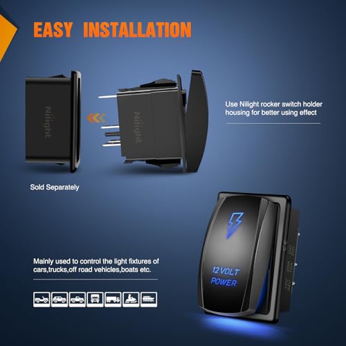 Image of Nilight 12 Volt Power Rocker Switch Led Light Bar 5 Pin Laser On Off | SPST Switches 20A /12V 10A /24V Blue with Jumper Wires Set for Cars Trucks Boats ATVs UTVs RVs