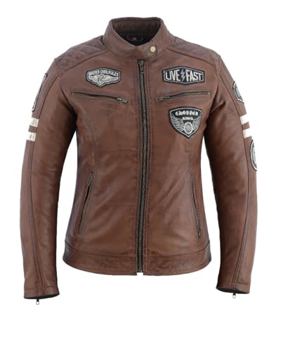 Veste de moto en cuir pour femme armure intégrale et blouson ventilé 4 saisons marron
