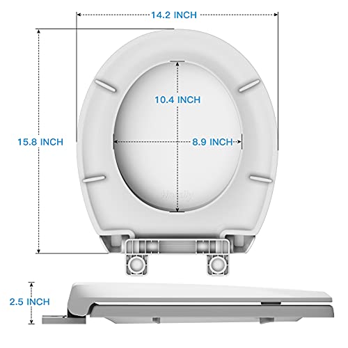 17'' Toilet Seat with Cover Soft Close, Toilet Lid Slow Close Quiet No, Easy Installation & Release,Safe PP Material Easy Clean, Comfortable Ergonomic Design, Suitable to Round Toilets,White