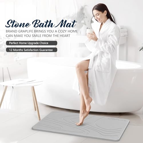 Image of BELADOR Rubber- Stone Bath Mat, Diatomaceous Earth Shower Rectangular Shape Mat, Non-Slip Super Absorbent Quick Drying Bathroom Floor Mat, Natural, Easy to Clean (Light Grey Wave)