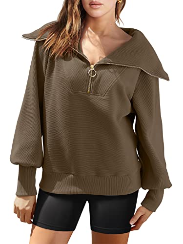 Anrabess Womens 2023 Fall Fashion Oversized Quarter Zip Pullover Sweatshirts Hoodie For Teen Girls Trendy Y2K Clothes 808Shenkaqi-S Brown #TOP2