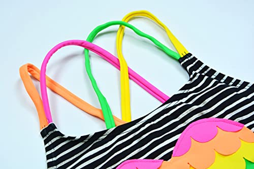 Scuping Girls Swimsuit 4-13 Years One Piece Bathing Suits Striped Heart Swimwear For Bady Gilrs (16, Black And White) #TOP2