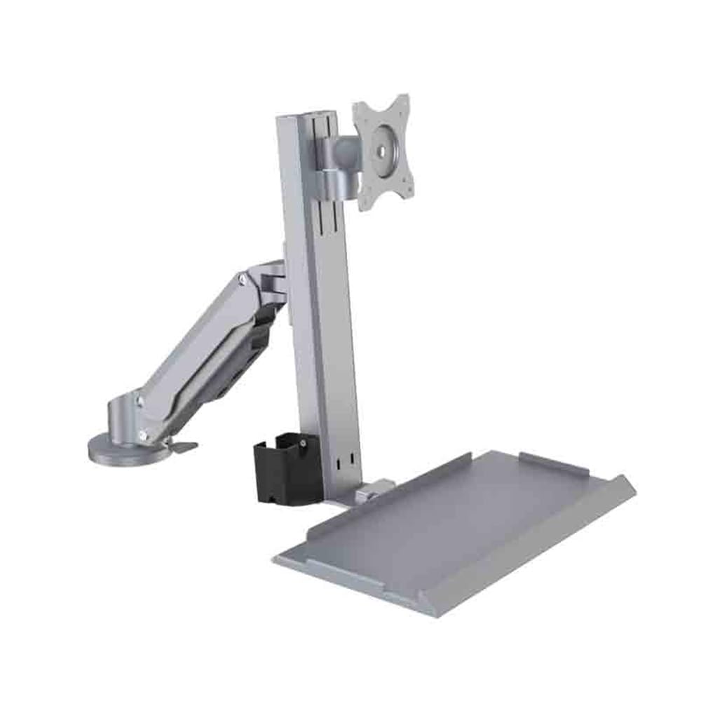 Aioneer Monitor Arm Silver One Arm Clip On Table Monitor Stand With Regular Tray Suitable For 15-32 Inch Weight Bearing 15Kg Monitor Mount Arm