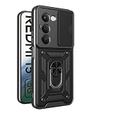 UPLAI Cover per Xiaomi Redmi 15 4G, Ultra Sottile Antiurto Armatura Custodia con Diapositiva Telecamera Cover e Magnetica Supporto Squillo, PC+TPU Durevole Caso.Nero