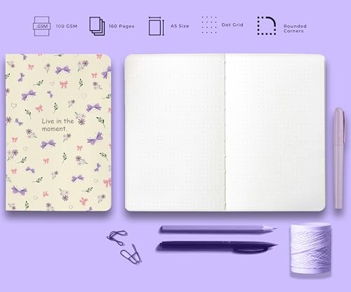 Image of 100 GSM A5 Dot Grid Journal Diary: 160 Pages (Live In The Moment)