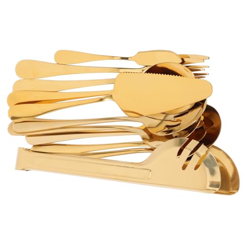 LIFKOME Cubiertos Reutilizables de Acero Inoxidable Utensilios para Servir Tenedores Cucharas y Espátula para Pasteles Cubertería Occidental para Restaurante y Hogar de Doradas