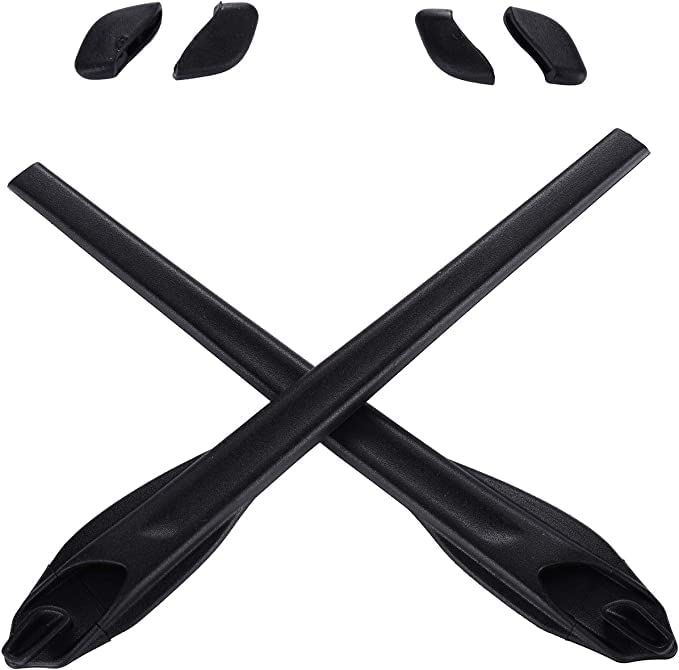 Caulo Replacement Ear Socks Sleeves + Nose Pads Compatible w Oakley Flak 2.0 XL OO9188 OO9295 OO9271 Glass Sunglass Frames (Black - 1 Set)