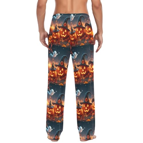Spirits Pumpkins Men's Cotton Pajama Pants with Pockets and Drawstring Comfortable and Stylish,S3