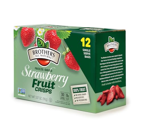 Brothers All Natural Freeze Dried Fruit Crisps, Strawberry, 0.26 Oz (Pack of 12), Made with 100% Fruit, Gluten Free, Soy Free, Vegan, Healthy Snack, Lunch Box Ready | Packaging May Vary