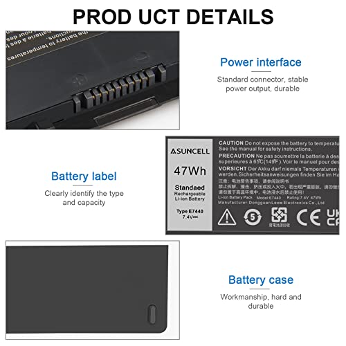 Image of ASUNCELL 47Wh Laptop Battery for Dell Latitude E7440 E7450 7450 E7420 3RNFD V8XN3 5K1GW PFXCR 909H5 0G95J5 451-BBFT 451-BBFV 451-BBOG 451-BBFY 14 7000 Series, 7.4V