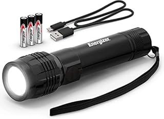 Energizer Rechargeable LED Tactical Torch, Ultra Bright High Lumens, Heavy Duty Water Resistant Flashlight for Emergency, Survival Kit, Camping Gear, USB Rechargeable, Black, YMHT32A