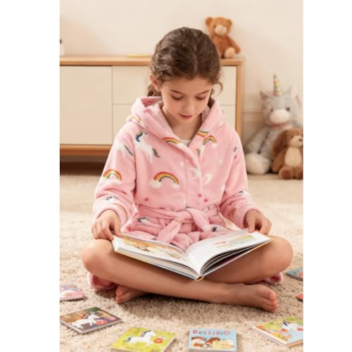 Image of Kids Bathrobe Hooded Plush Fleece Robe for Girls Boys