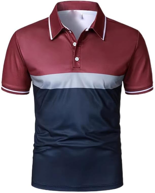 Men's Polo Shirts Patchwork Short Sleeves for Summer Sports T-Shirts, S-XL