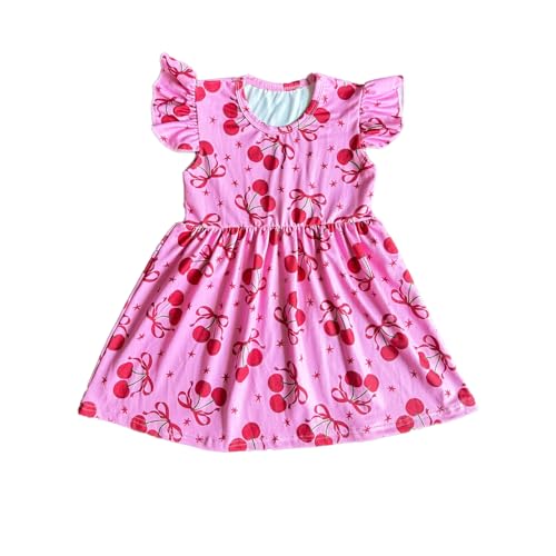 Baby Girls Dress Cherry Casual Flutter Sleeve Birthday Party Summer Playwear Dresses 2-8 Years Old
