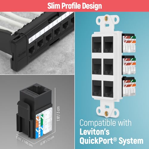 Image of Everest 90 Degree RJ45 cat6 Keystone Jacks Slim Profile 100-Pack Black | Compatible with 90 Angled Speed Termination Tool - easyJACK (B094WB91H3)