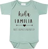 BIBIBLISSBABY Hola Familia Nos Vemos Pronto Pregnancy Reveal Infant Bodysuit, 0-3 Months Baby Announcement Onesie, Custom Onesie for Grandparents (Sage)
