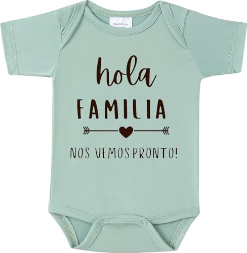 BIBIBLISSBABY Hola Familia Nos Vemos Pronto Pregnancy Reveal Infant Bodysuit, 0-3 Months Baby Announcement Onesie, Custom Onesie for Grandparents (Sage)