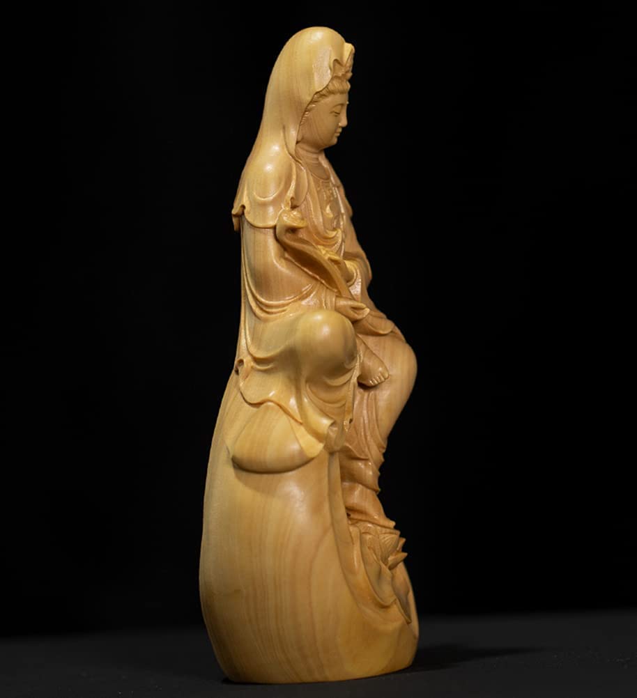 Estatua de Buda,Estatua de Buda Decoración, Talla de Madera Estatua de Buda Bodhisattva Estatua Modelo Madera Maciza Artesanía Habitación Familiar Escritorio Colección Decoración Regalo