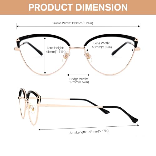 Image of Zeelool Women's Metal Browline Cat Eye Glasses Frame with Clear Lens ZJGX672183-01 Black, Small