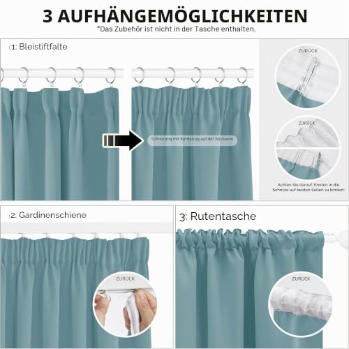 Deconovo Blickdichte Vorhänge mit Kräuselband Gardinen UV-schutz Himmelblau – Ansicht 4