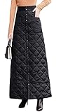 GGUHHU Womens Classic High Waist Button Down Pocketed Quilted Thick Warm Skirts, Black-maxi, Medium