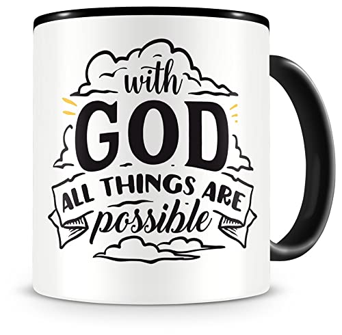 Samunshi® Mug de Noël, Céramique, noir/noir, With God All Things Are Possible 300ml Cover