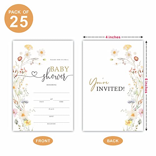 TPYEN Boho Wild Flower Baby Shower Invitations, Baby Shower Fill-In Invitation Cards With Envelopes - Gender Reveal Party Decorations & Supplies-B02