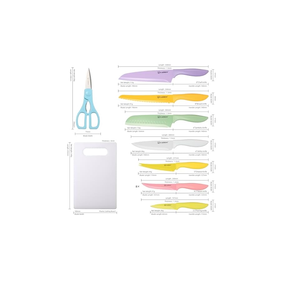 Knife Set with Kitchen Cutting Board，30 Piece Colour Coding Stainless Steel Boxed Knives Set with Kitchen Shears，14 Knives with 14 Blade Covers，Anti-Rust and Dishwasher Safe