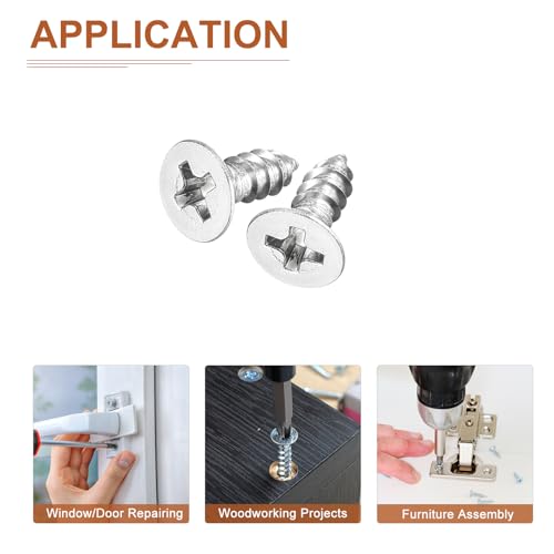 Image of DTGN 100Pcs #6x3 /8 Flat Head Wood Screws, 304 Stainless Steel Phillips Self Tapping Screws - Good for Woodworking, Furniture - Silver