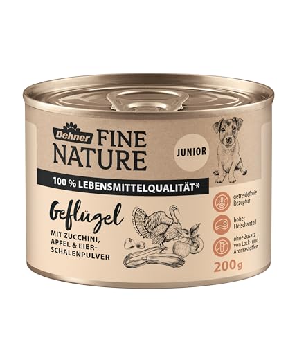 Dehner Fine Nature Hundefutter, Nassfutter in Lebensmittelqualität, für Welpen und junge Hunde, Geflügel, 6 x 200 g Dose (1.2 kg)