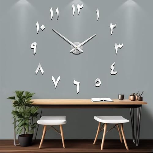 Coraltree Wanduhr Mit 3D Visuelle Aufkleber DIY Wanduhren arabische Ziffern 3D Spiegel Aufkleber Home Office Dekorationen (Silver)