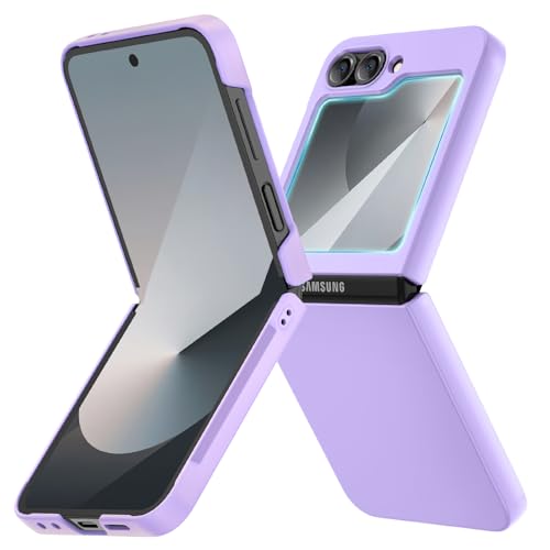 Image of Ruky for Samsung Galaxy Z Flip 6 Case, Hard PC Ultra Slim Shockproof Protective Cover, Support Wireless Charging Phone Case Girls Women Full Body Covers for Samsung Z Flip 6, Purple