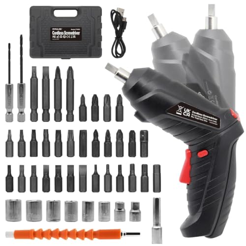 Image of Cordless Electric Screwdriver Set, 3.6V Battery Powered Screwdriver Kit Including 46Pcs Bits,Pivoting Handle And Led Lights Rechargeable Electric Screwdriver Set With Carrying Case