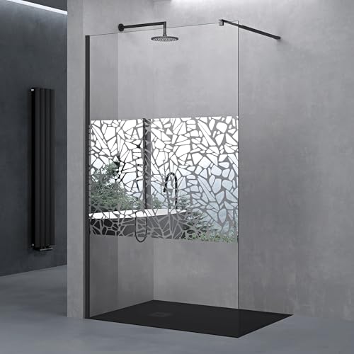doporro Box Doccia Walk in 130x200 cm Parete Doccia Anticalcare in Vetro Temperato 10mm con Barra Stabilizzatrice Regolabile in Acciaio Inox Profilo Nero Bremen02BL-BRAM3