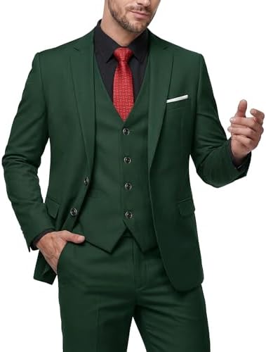 MY'S Men's 3 Piece Slim Fit Suit Set, 2 Button Blazer Jacket Vest Pants with Tie, Solid Wedding Dress Tux and Trousers