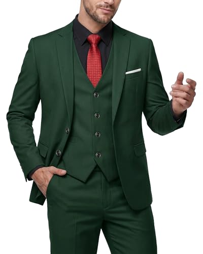 Image of MY'S Men's 3 Piece Suit Notch Lapel 2 Button Blazer Slim Fit Dress Business Party Jacket Vest Pants & Tie Set