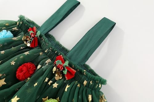 Toddler Girl Christmas Dress Star Sequin Layered Tulle Green Tutu Dress Xmas Outfit 1-7Y Girls Smash Xmas Tree Cake Dresses4