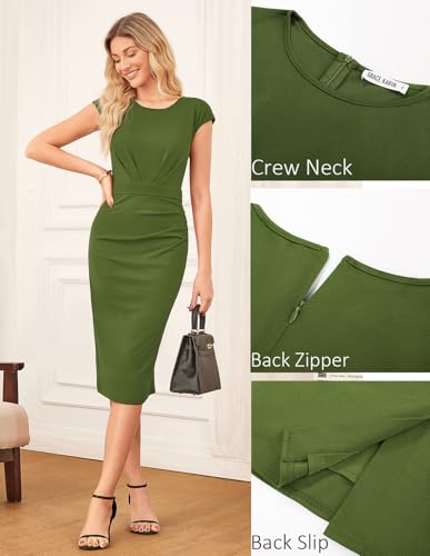 Image of GRACE KARIN Women's Wear to Work Dresses 2026 Cap Sleeve Sheath Bodycon Midi Dress Ruched Business Office Pencil Dress