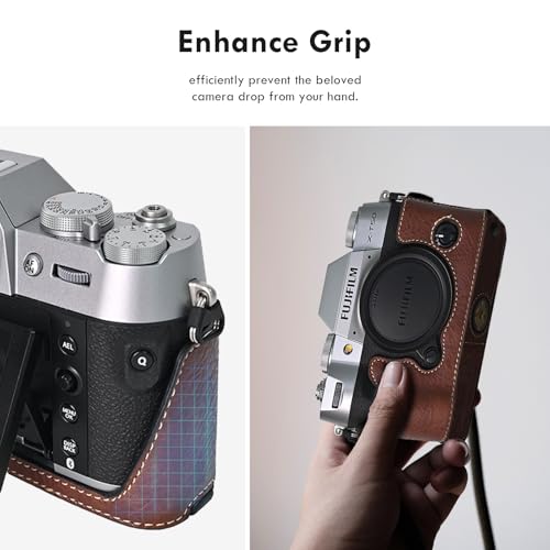 Funda para cámara FUJIFILM X-T50 en cuero PU café miniatura 4