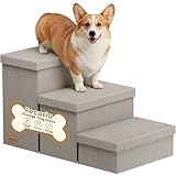 Fecuria 3-Step Wide Dog Stairs with Hidden Storage 18" H, Non-Slip Dog Steps for High Bed Couch Window Car, Jiont-Friendly Pet Stairs Ramp for Small/Medium/Large Old Dogs Cats Up to 200lbs, Grey