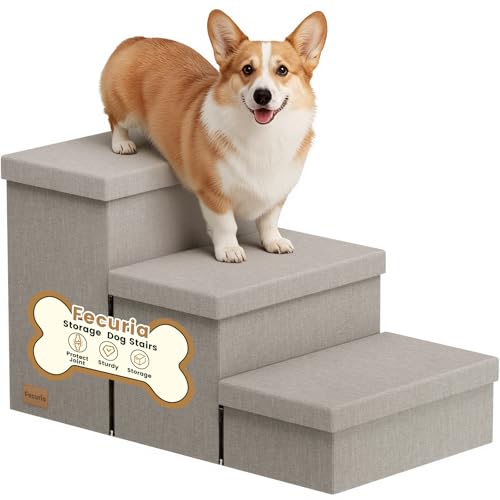 Fecuria 3-Step Wide Dog Stairs with Storage 18" H, Non-Slip