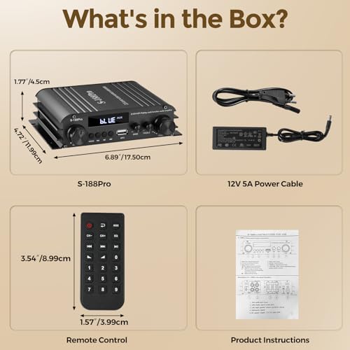 Romicta 2.1 Kanal Stereo Audio Verstärker, Bluetooth 5.0 HiFi Endstufe mit Subwoofer-Ausgang, 300W×2+360W, USB/AUX, Fernbedienung, Bass- & Höhenregelung, für aktive/Passive Subwoofer und Lautsprecher