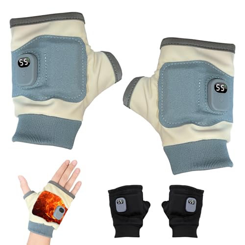 Wsndyjia Rechargeable Heated Fingerless Gloves Battery for Men Women Electric Portable USB Heating Half-finger Glove 3 Levels Winter Gloves Gift Touchscreen Outdoor Bike Sports (Blue White M)