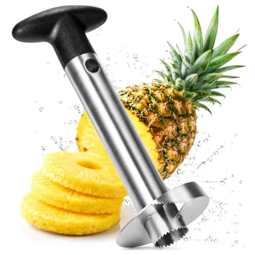 COM-FOUR® Cortador de piña 3 en 1 - pelador de piña de acero inoxidable, apto para lavavajillas - descorazonador de piña - descorazonador de piña con cuchilla afilada (01 pieza - cortador de piña)